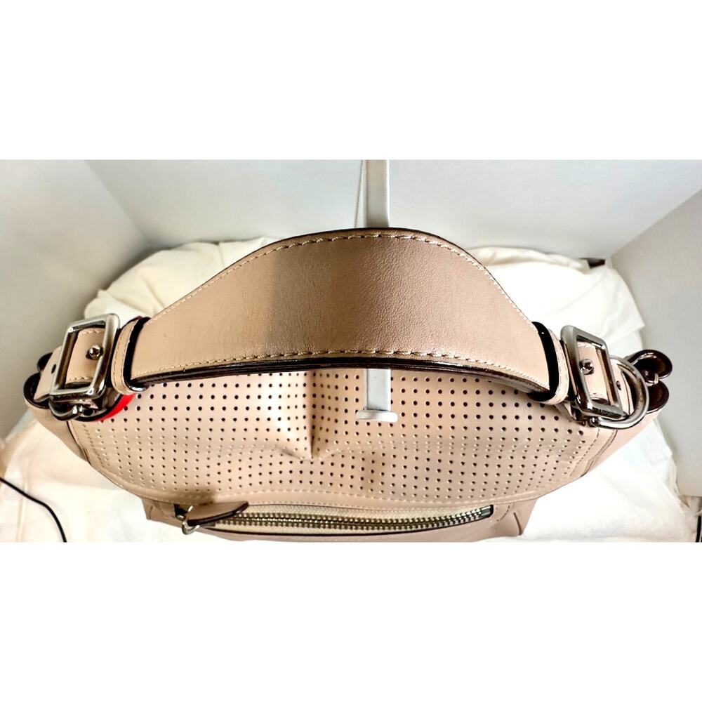 Coach Beige Perforated Leather Shoulder Bag Red Tassel Turnlock - Picture 3 of 16